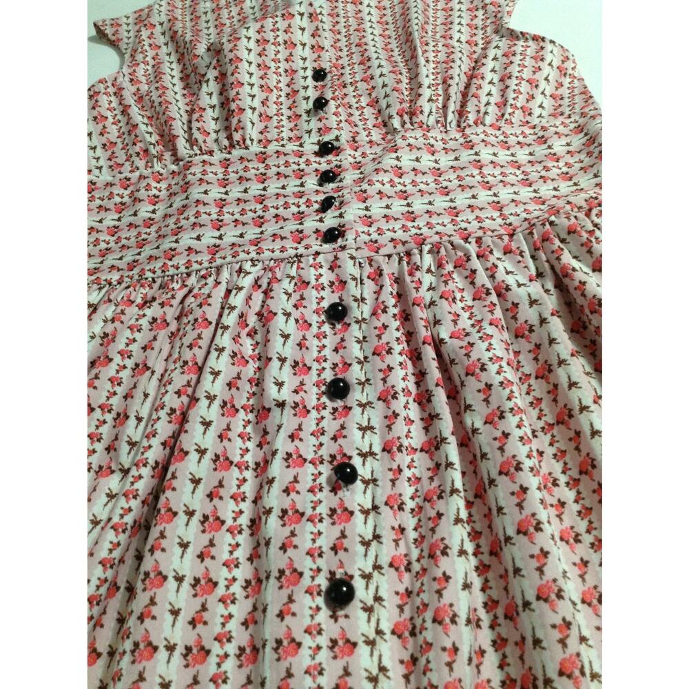 Sucrefas Pink Floral Rose Stripe Dress Large L Cap Sleeve Cottagecore Fit Flare - Picture 6 of 10